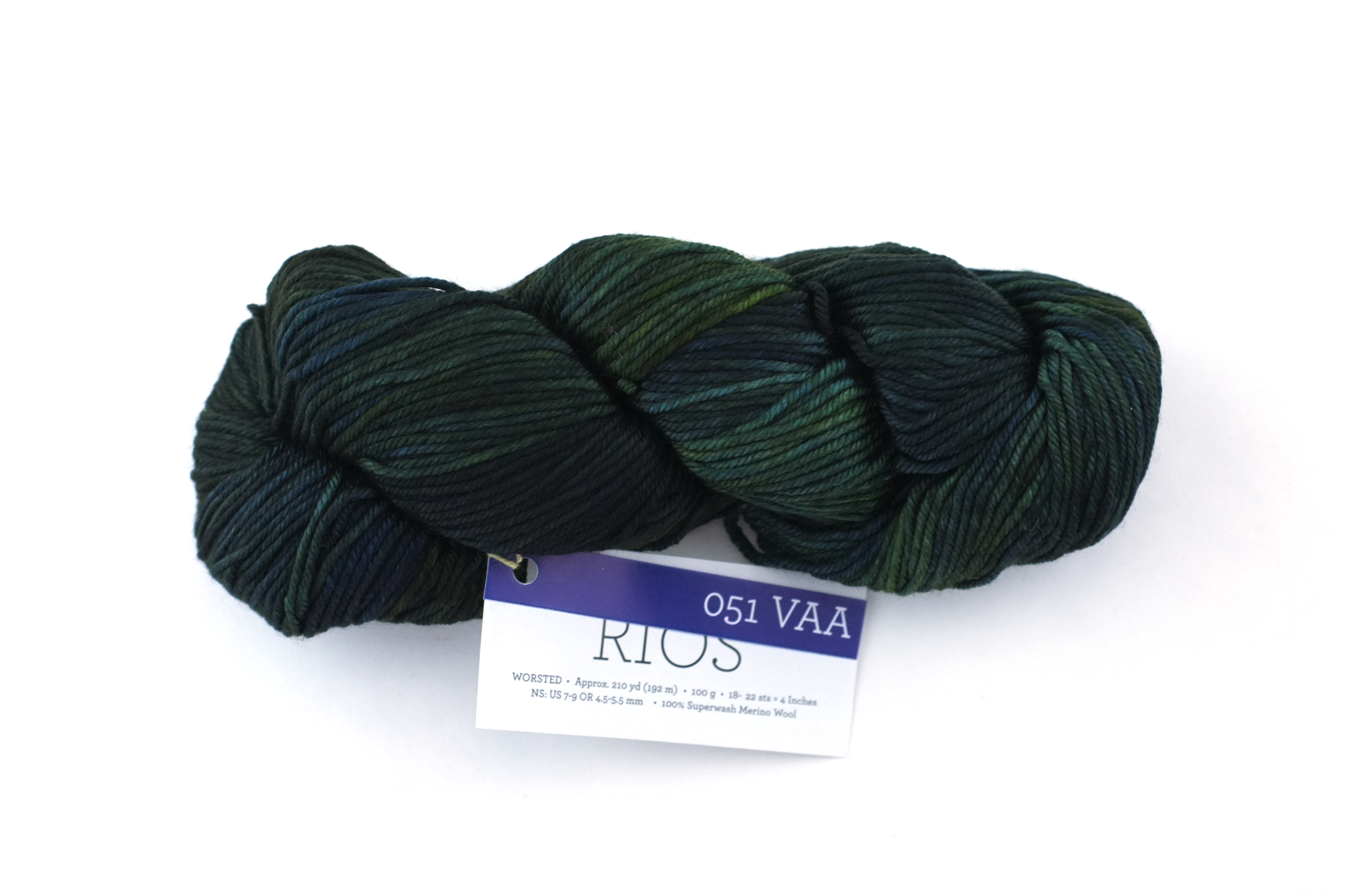 Malabrigo Rios in color VAA, Merino Wool Worsted Weight Knitting Yarn, variegated forest, blue, #051 - Purple Sage Yarns