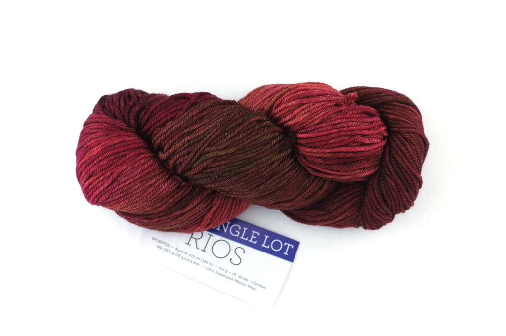Malabrigo Rios one off sample sale, dark brick red and brown, Merino Wool Worsted Weight Knitting Yarn, single lot sale from Purple Sage Yarns