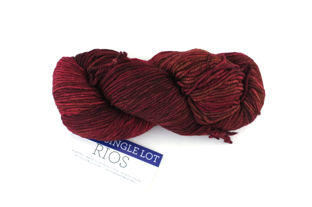 Malabrigo Rios one off sample sale, dark brick red and brown, Merino Wool Worsted Weight Knitting Yarn, single lot sale from Purple Sage Yarns