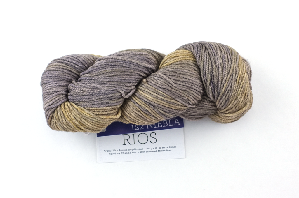Malabrigo Rios in color Niebla, Merino Wool Worsted Weight Knitting Yarn, gray and wheat, #122 - Purple Sage Yarns