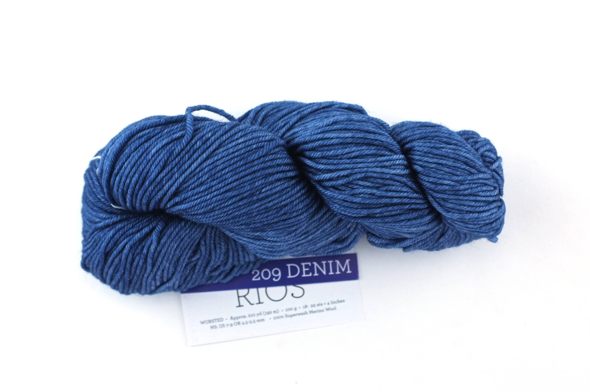 Malabrigo Rios in color Denim, Worsted Weight Superwash Merino Wool Knitting Yarn, worn jeans blue, #209 - Purple Sage Yarns