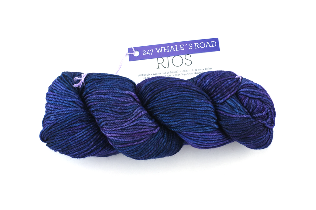 Malabrigo Rios in color Whale's Road, Merino Wool Worsted Weight Knitting Yarn, purples and blues, #247 - Purple Sage Yarns