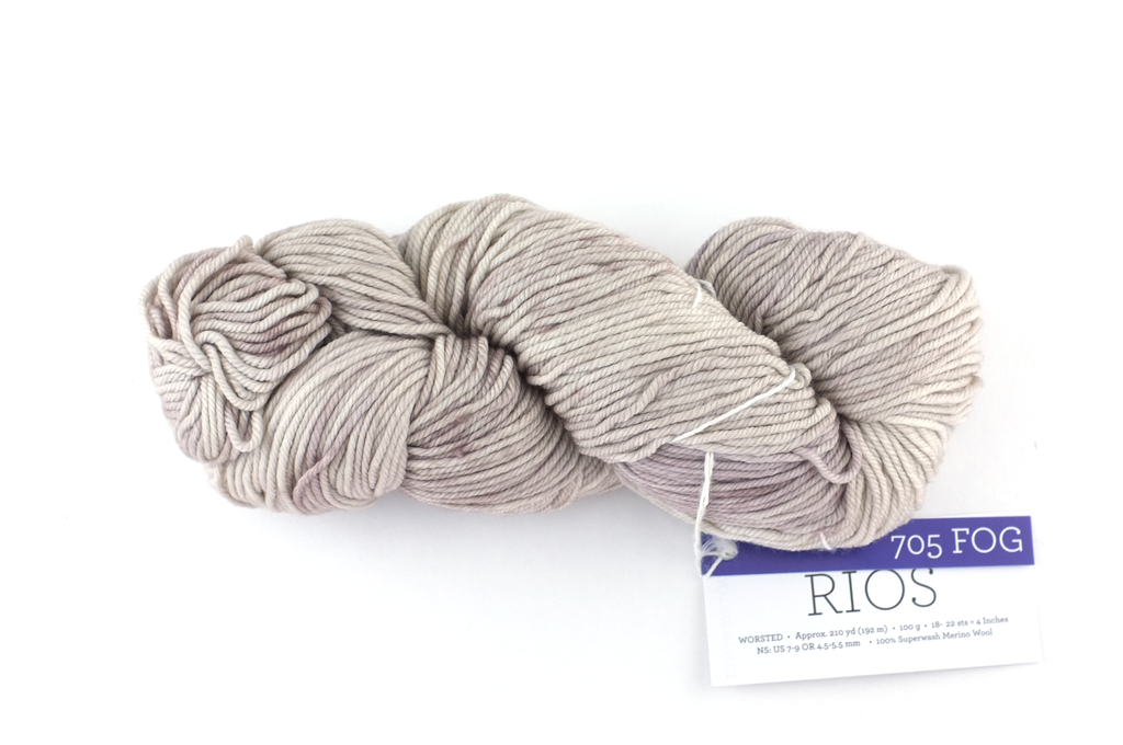 Malabrigo Rios in color Fog, Merino Wool Worsted Weight Knitting Yarn, mix of grays, #705