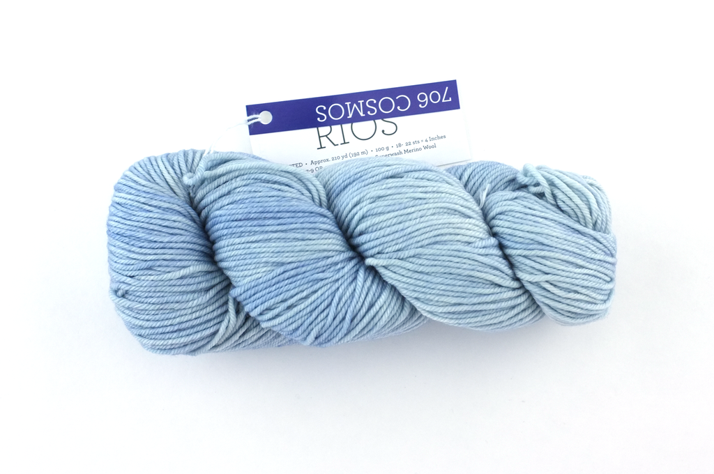 Malabrigo Rios in color Cosmos, Worsted Weight Superwash Merino Wool Knitting Yarn, light blues, #706 - Purple Sage Yarns