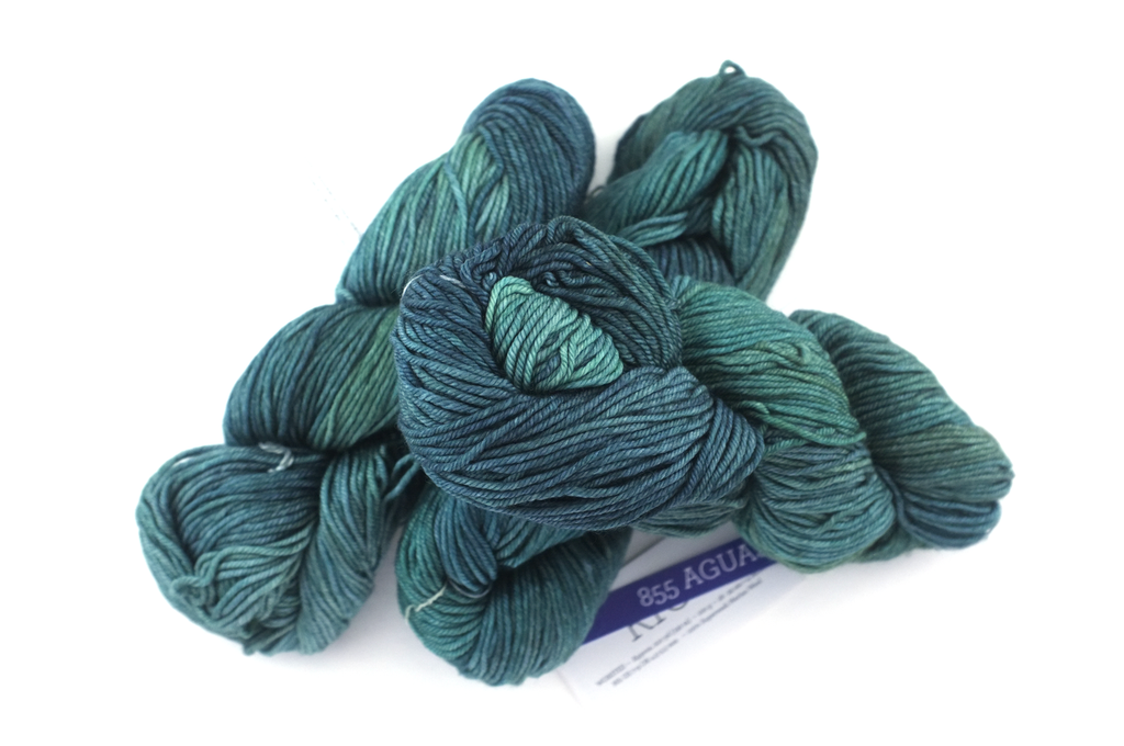 Malabrigo Rios in color Aguas, Worsted Weight Superwash Merino Wool Knitting Yarn, teals, blues, greens, #855 - Purple Sage Yarns