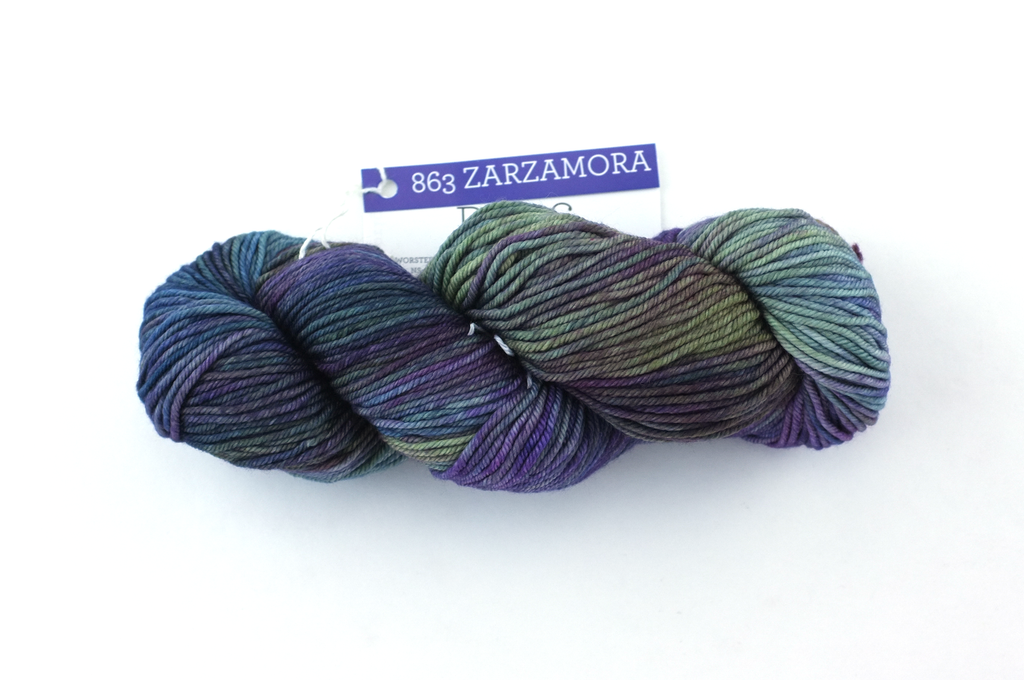Malabrigo Rios in color Zarzamora, Merino Wool Worsted Weight Knitting Yarn, variegated dark purple, olive, #863 - Purple Sage Yarns