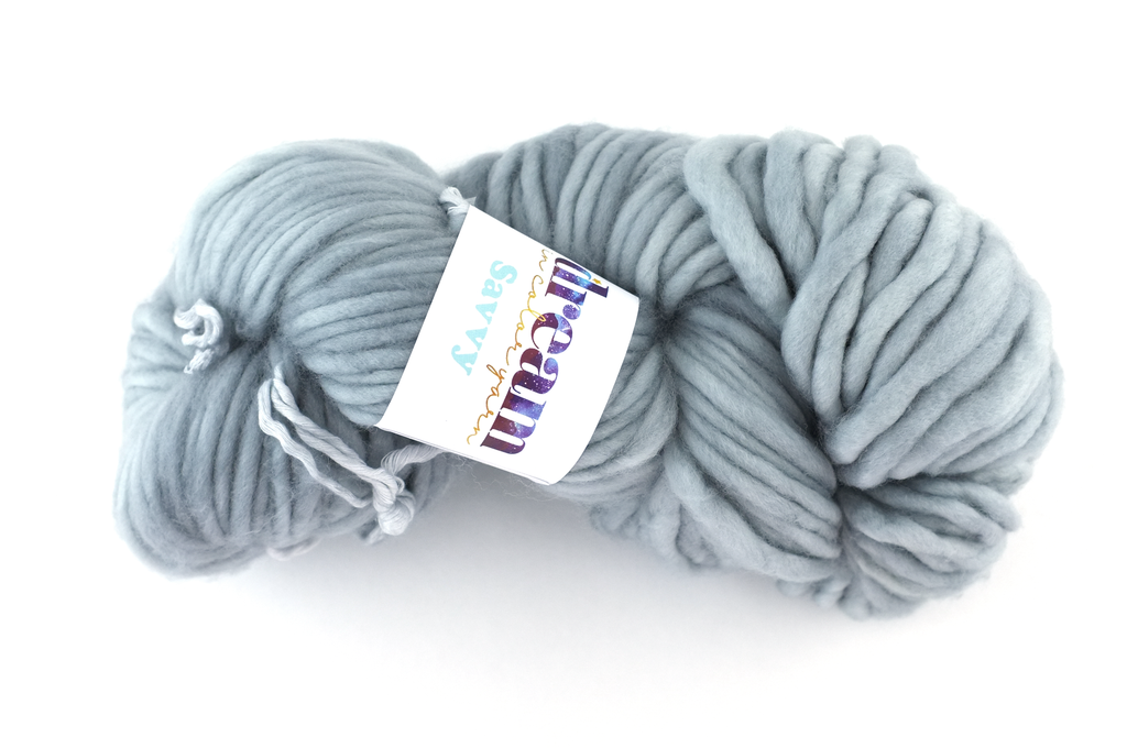 Savvy super bulky weight, color Gray Tabby 003, semi-solid gray Dream in Color yarn from Purple Sage Yarns