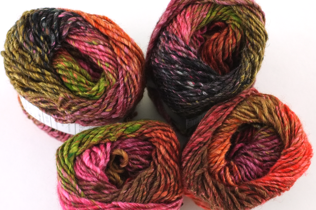 Noro Silk Garden Color 84, Silk Mohair Aran Weight Knitting Yarn, tomato red, pink, umber, olive from Purple Sage Yarns