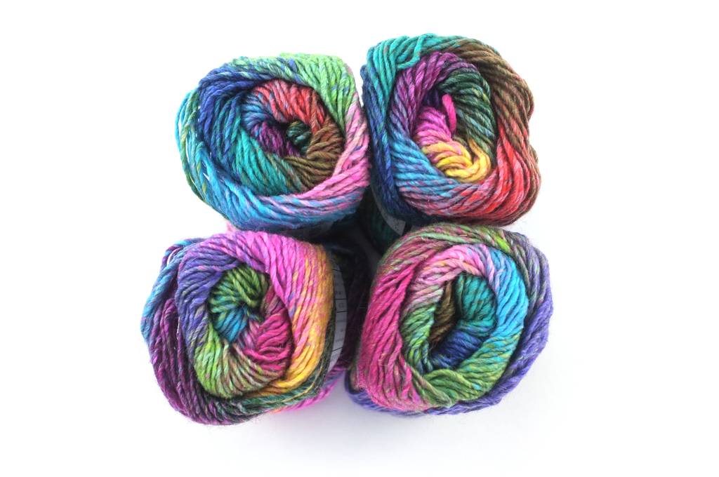 Noro Silk Garden Color 87, Silk Mohair Wool Aran Weight Knitting Yarn, rainbow pinks, reds, green, yellow from Purple Sage Yarns