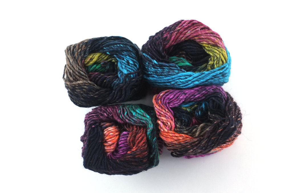 Noro Silk Garden Color 211, Silk Mohair Wool Aran Weight Knitting Yarn, magenta, teal, olive, black from Purple Sage Yarns