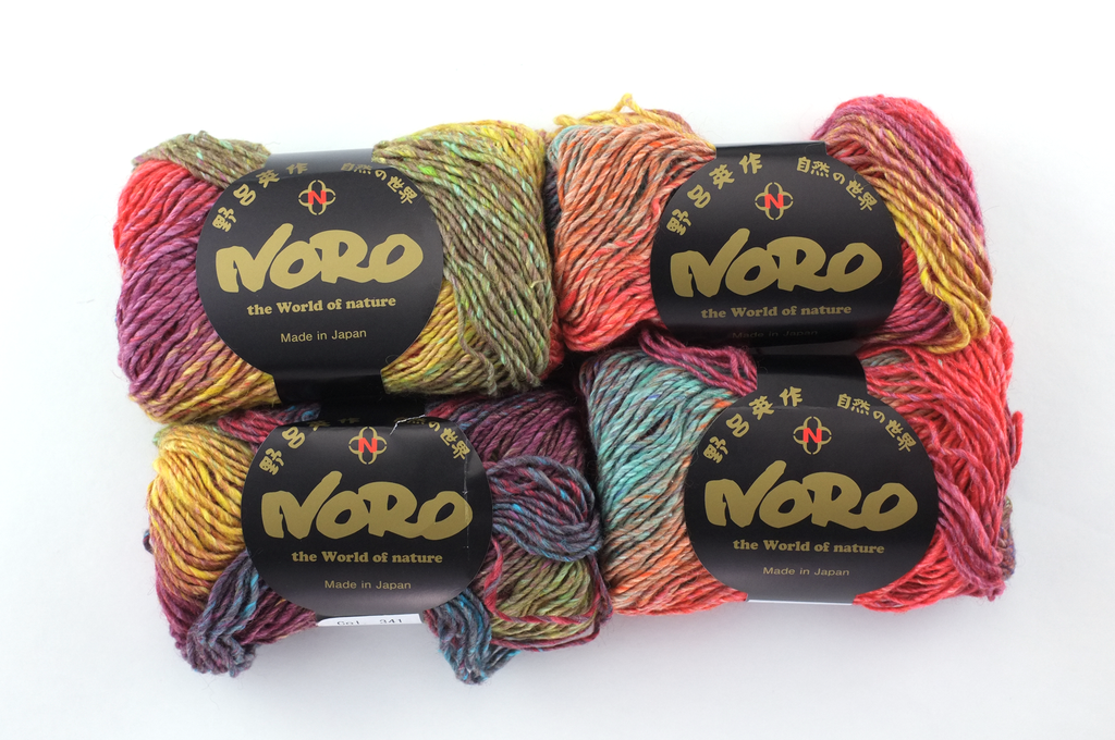 Noro Silk Garden Color 341, Silk Mohair Wool Aran Weight Knitting Yarn, rainbow, orange, sunny yellow, ruby from Purple Sage Yarns
