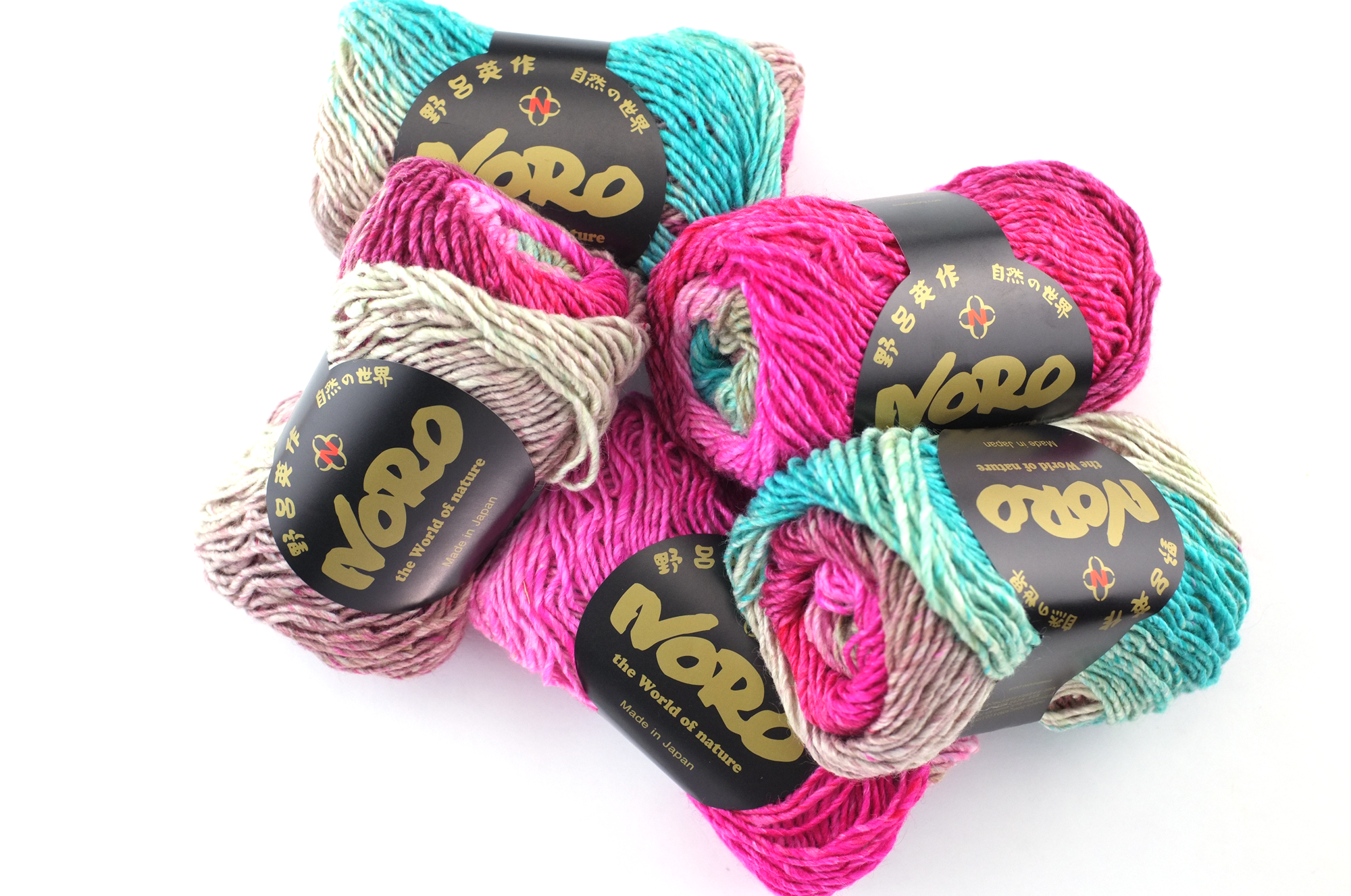 Noro Silk Garden Color 518, Silk Mohair Wool Aran Weight Knitting Yarn, bright pink, turquoise, brown