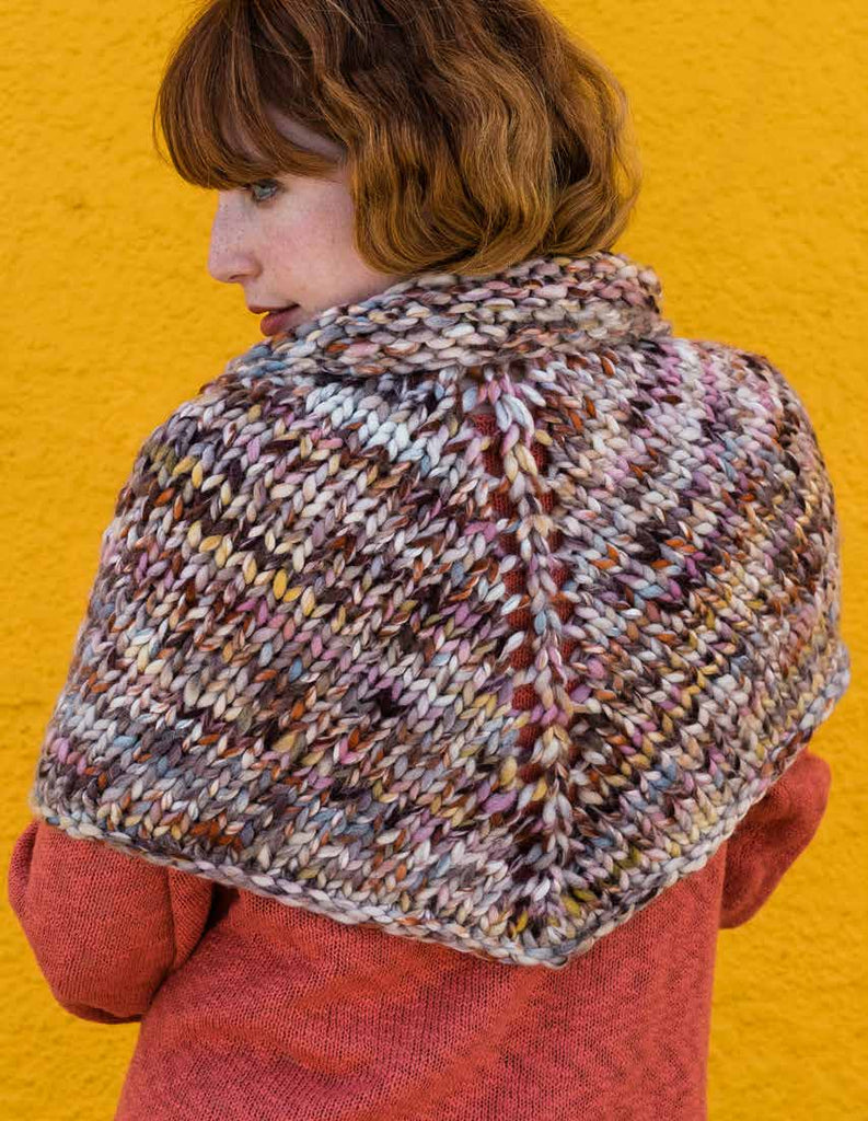 Shenandoah shawl uses super bulky yarn, a free digital knitting pattern from Purple Sage Yarns