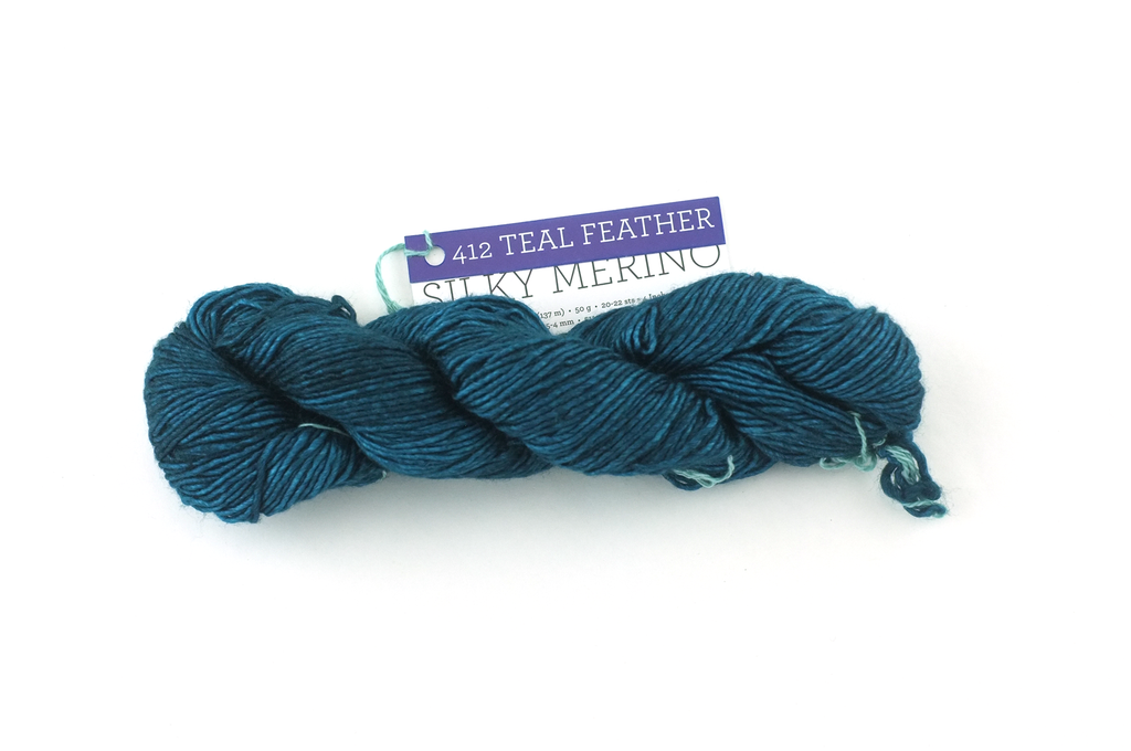 Malabrigo Silky Merino in color Teal Feather, DK Weight Silk and Merino Wool Knitting Yarn, gorgeous teal, #412 - Purple Sage Yarns