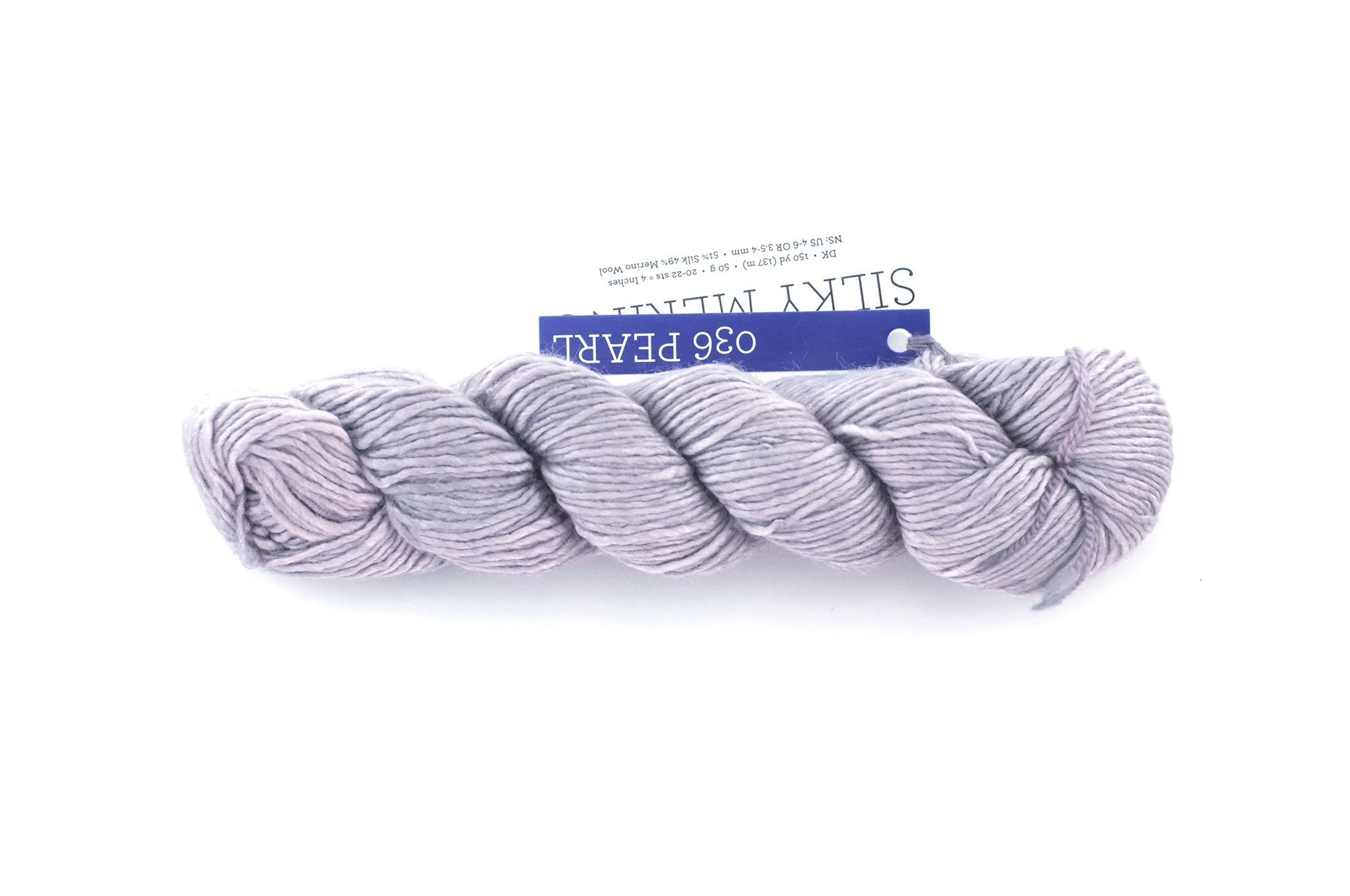 Malabrigo Silky Merino in color Pearl, DK Weight Silk and Merino Wool Knitting Yarn, light gray, #036 - Purple Sage Yarns