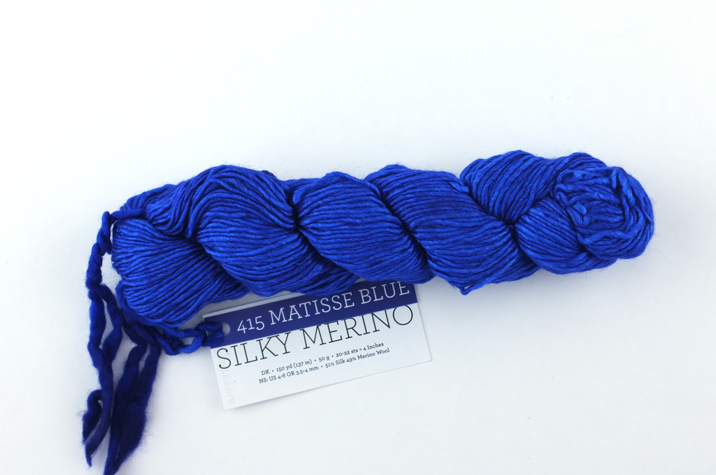 Malabrigo Silky Merino in color Matisse Blue, DK Weight Silk and Merino Wool Knitting Yarn, electric blue, #415 - Purple Sage Yarns