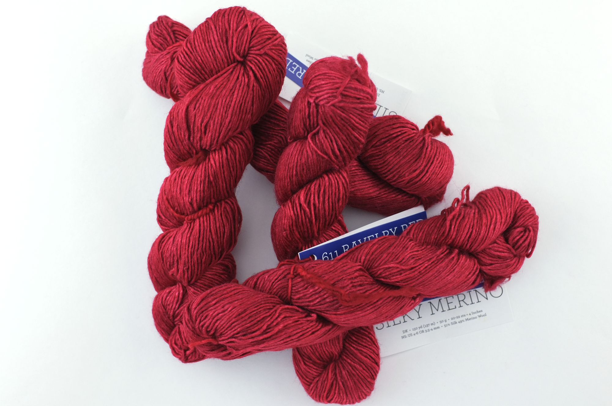 Malabrigo Silky Merino in color Ravelry Red, DK Weight Silk and Merino Wool Knitting Yarn, red, #611 - Purple Sage Yarns