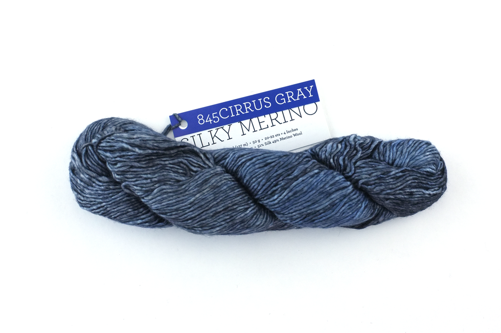 Malabrigo Silky Merino in color Cirrus Gray, DK Weight Silk and Merino Wool Knitting Yarn, blue-gray shades, #845 - Purple Sage Yarns