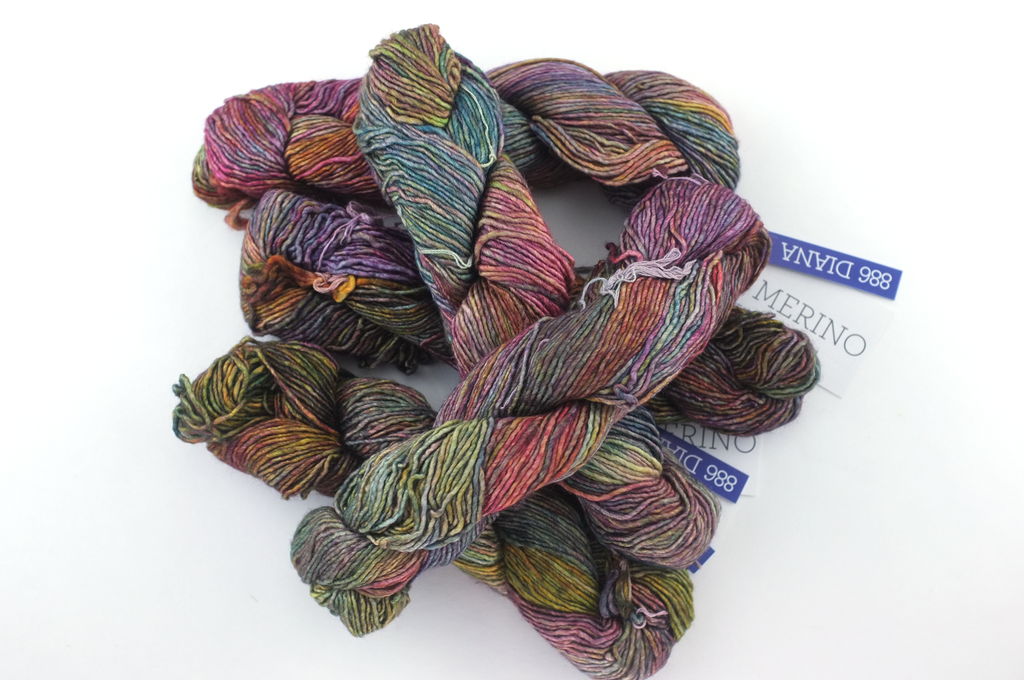 Malabrigo Silky Merino in color Diana, DK Weight Silk and Merino Wool Knitting Yarn, rainbow, #886 - Purple Sage Yarns