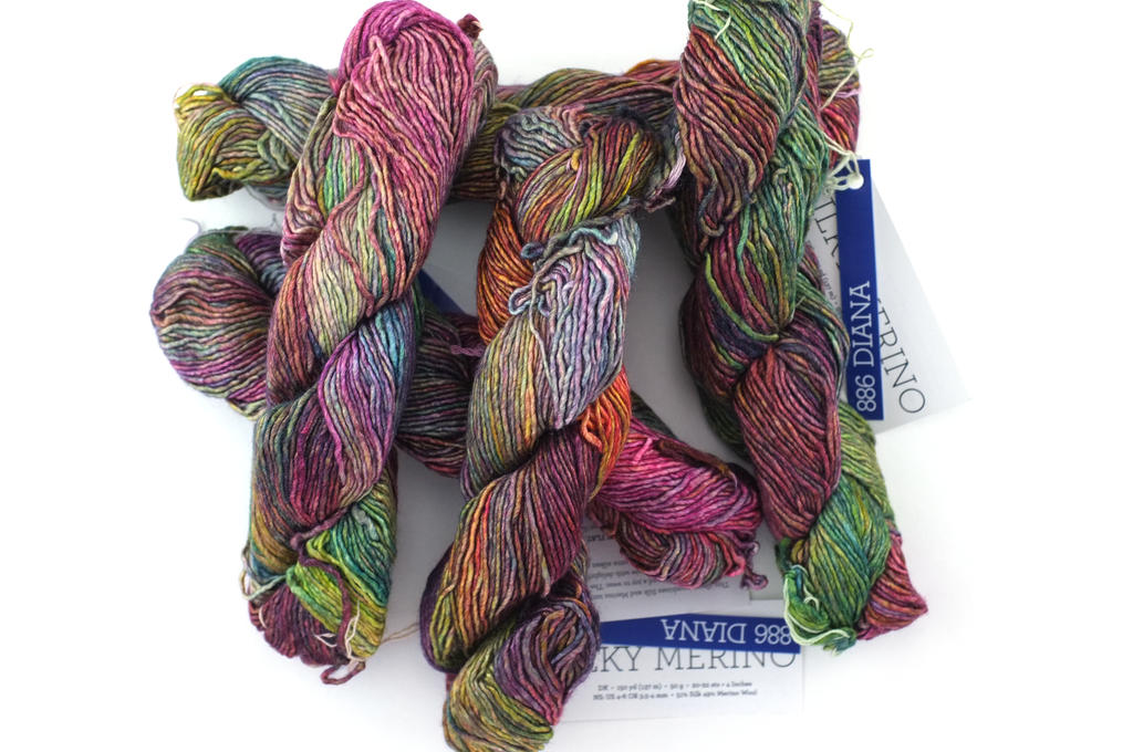 Malabrigo Silky Merino in color Diana, DK Weight Silk and Merino Wool Knitting Yarn, rainbow, #886 - Purple Sage Yarns