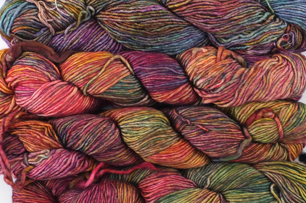 Malabrigo Silky Merino in color Diana, DK Weight Silk and Merino Wool Knitting Yarn, rainbow, #886 - Purple Sage Yarns
