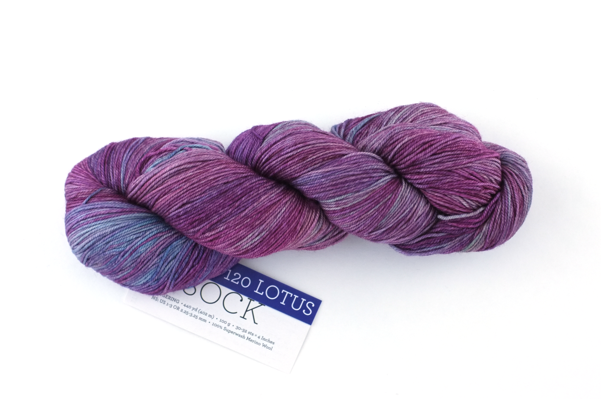 Malabrigo Sock in color Lotus, Fingering Weight Merino Wool Knitting Yarn, crimson, blues, #120 - Purple Sage Yarns