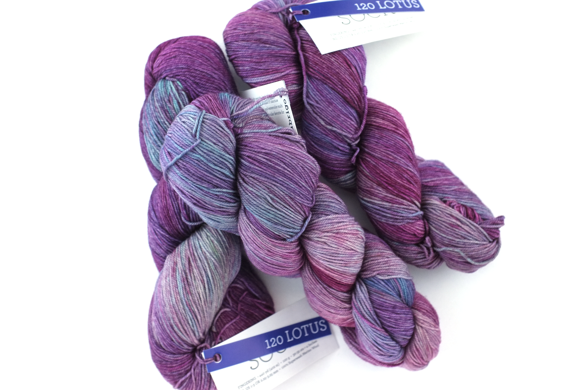 Malabrigo Sock in color Lotus, Fingering Weight Merino Wool Knitting Yarn, crimson, blues, #120 - Purple Sage Yarns