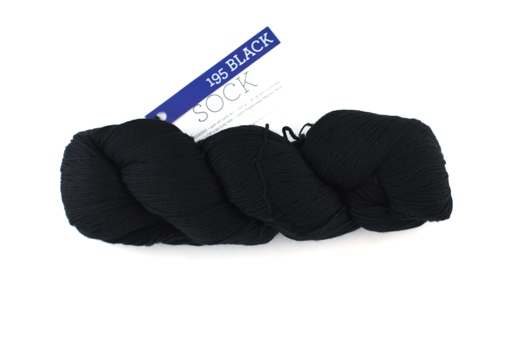 Malabrigo Sock in color Black, Fingering Weight Merino Wool Knitting Yarn, solid black, #195