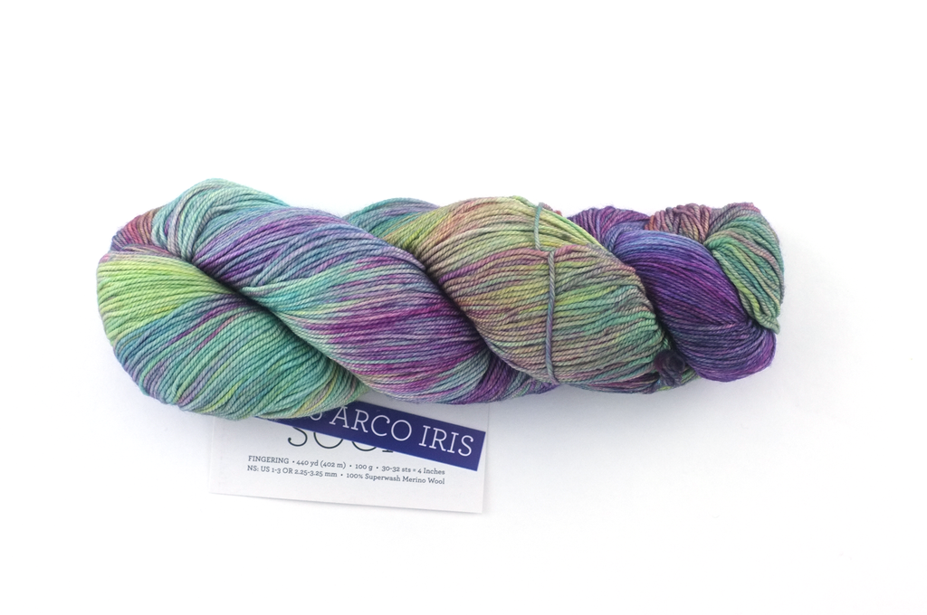Malabrigo Sock in color Arco Iris, Fingering Weight Merino Wool Knitting Yarn, purple, rose, green, #866 - Purple Sage Yarns