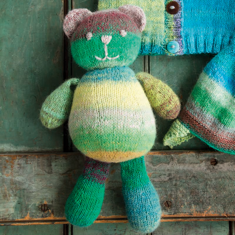 Noro teddy bear, free digital knitting pattern download from Purple Sage Yarns
