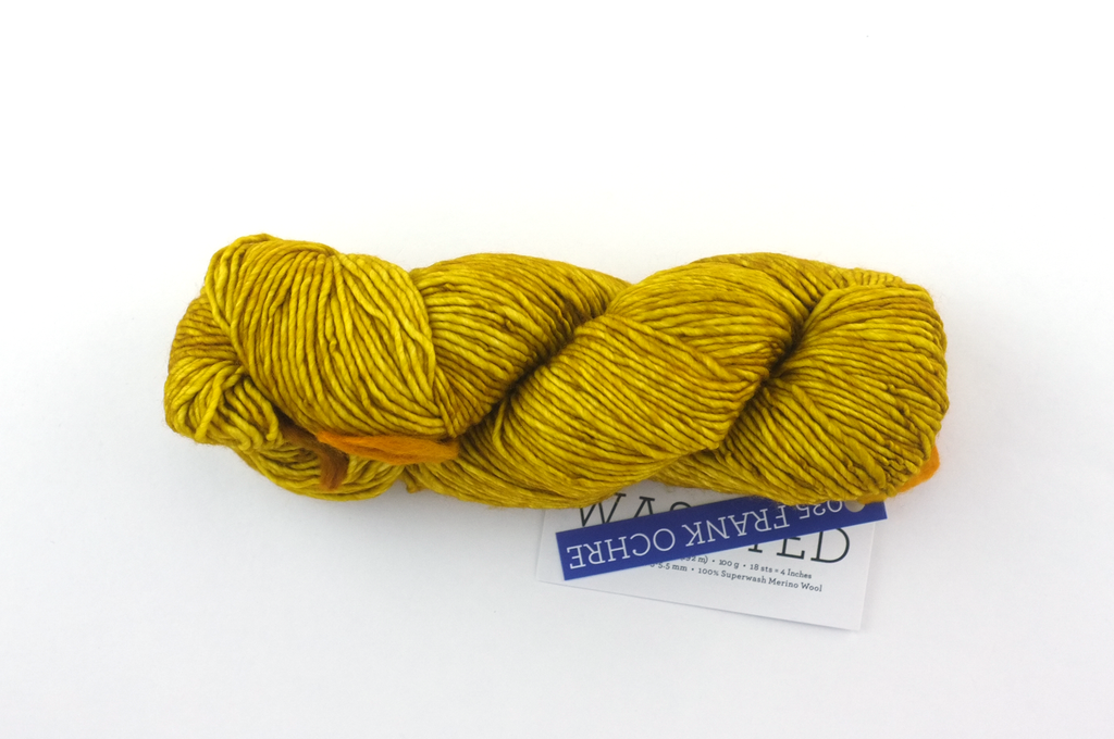 Malabrigo Washted in color Frank Ochre, Aran Weight Merino Superwash Wool Knitting Yarn, gorgeous ochre yellow, #035 - Purple Sage Yarns