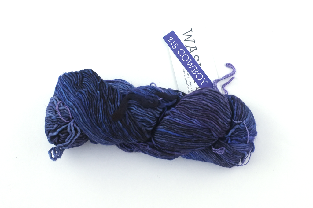 Malabrigo Washted in color Cowboy, Aran Weight Merino Superwash Wool Knitting Yarn, inky blue, purple, #215 - Purple Sage Yarns