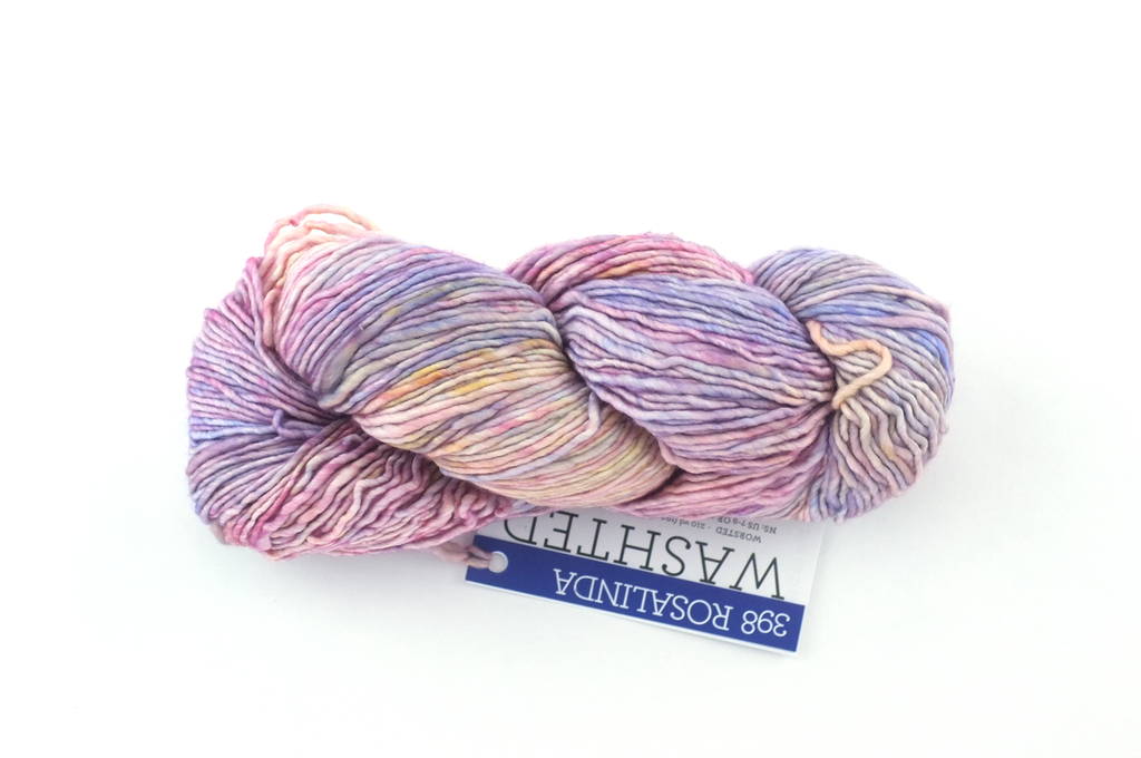 Malabrigo Washted in color Rosalinda, Aran Weight Merino Superwash Wool Knitting Yarn, pastel pinks, peaches, #398 - Purple Sage Yarns
