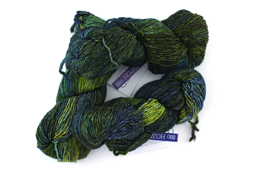 Malabrigo Washted in color Hojas, Aran Weight Merino Superwash Wool Knitting Yarn, greens! #880 - Purple Sage Yarns