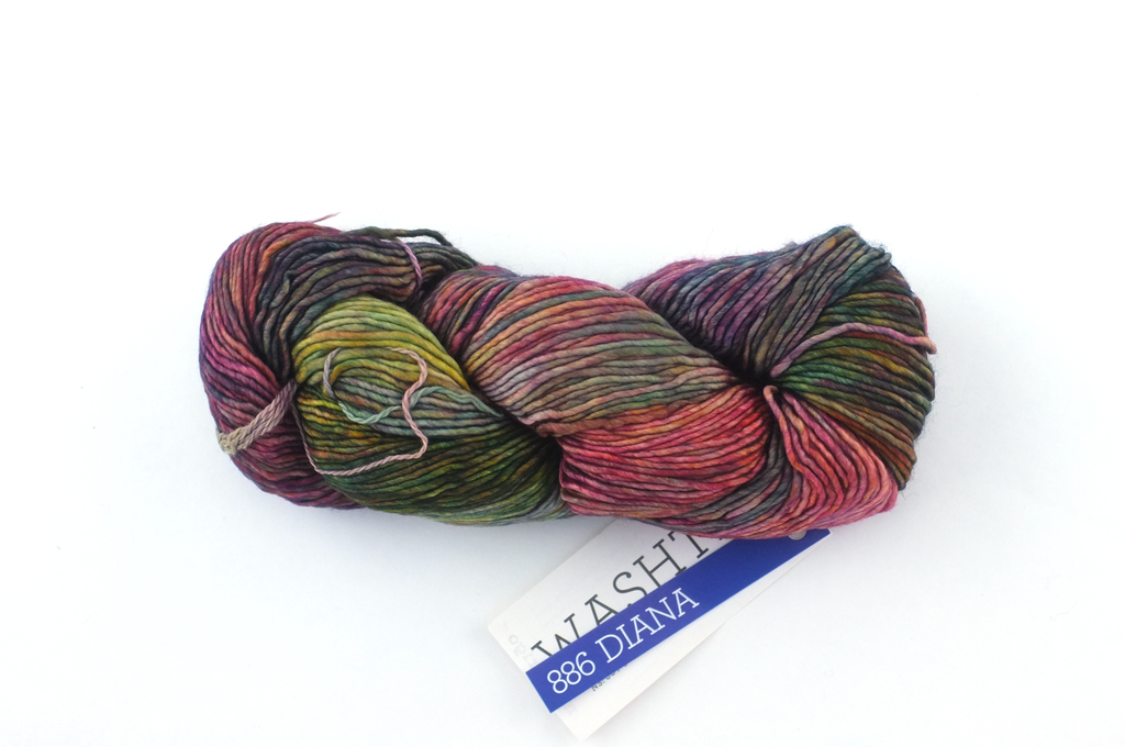 Malabrigo Washted in color Diana, Aran Weight Merino Superwash Wool Knitting Yarn, red, green, chestnut, #886 - Purple Sage Yarns