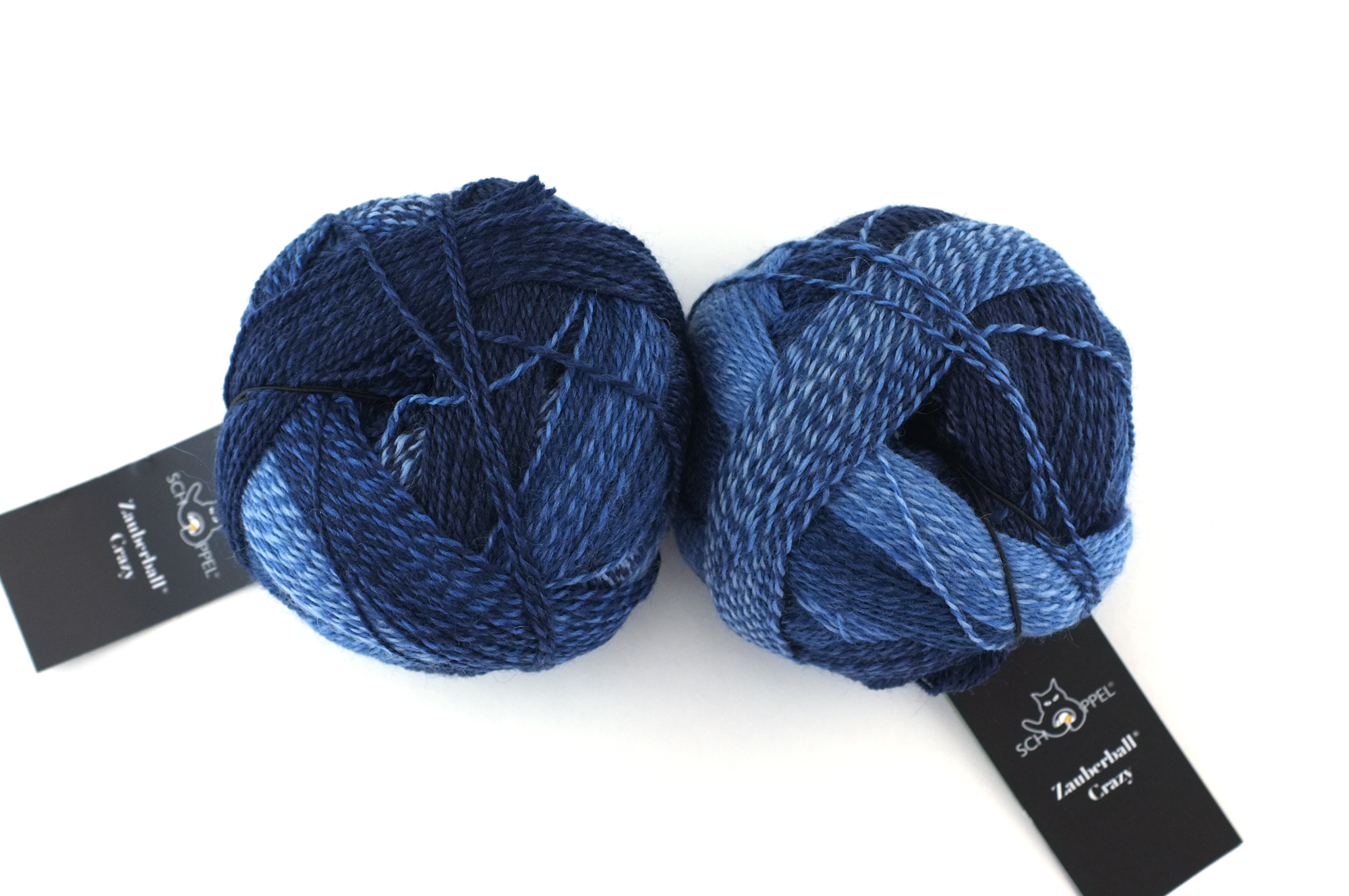 Crazy Zauberball, self striping sock yarn, color 1535 Stone-Washed, fingering weight yarn, denim blues