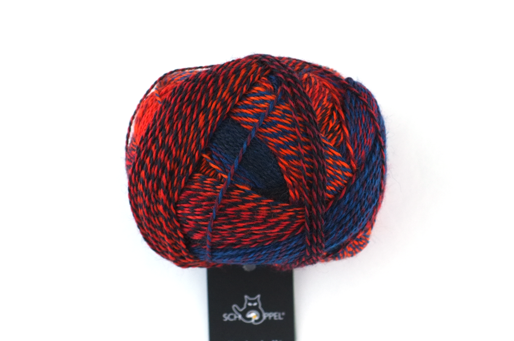 Crazy Zauberball, self striping sock yarn, color 1537, Autumn Sun, fingering weight yarn, red, blue