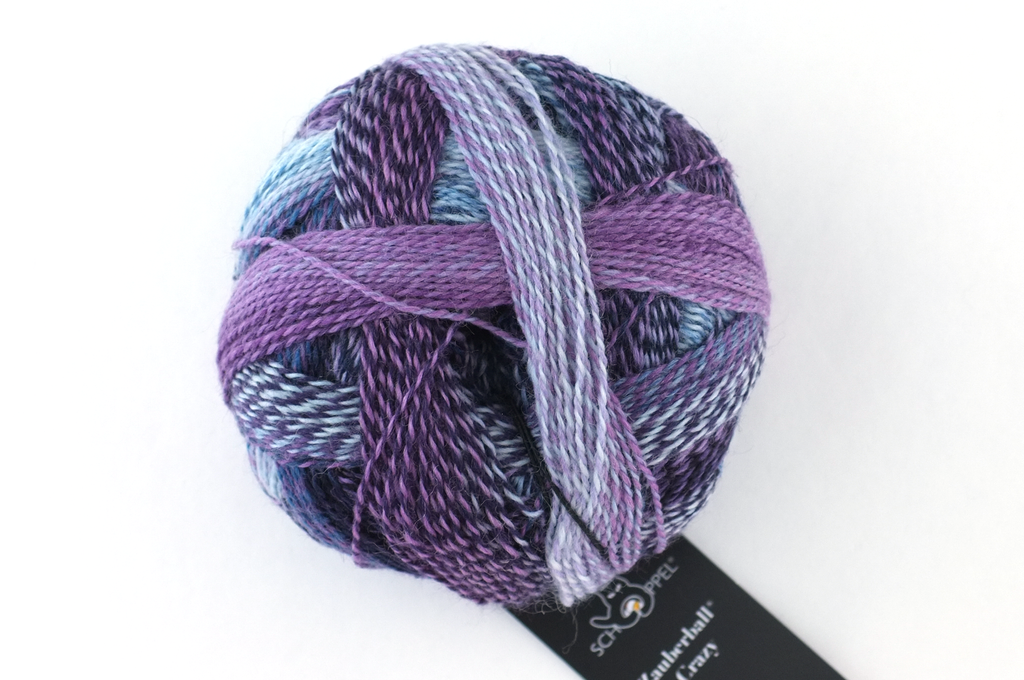 Crazy Zauberball, self striping sock yarn, color 1699 Lilac Scent, fingering weight yarn, purples from Purple Sage Yarns