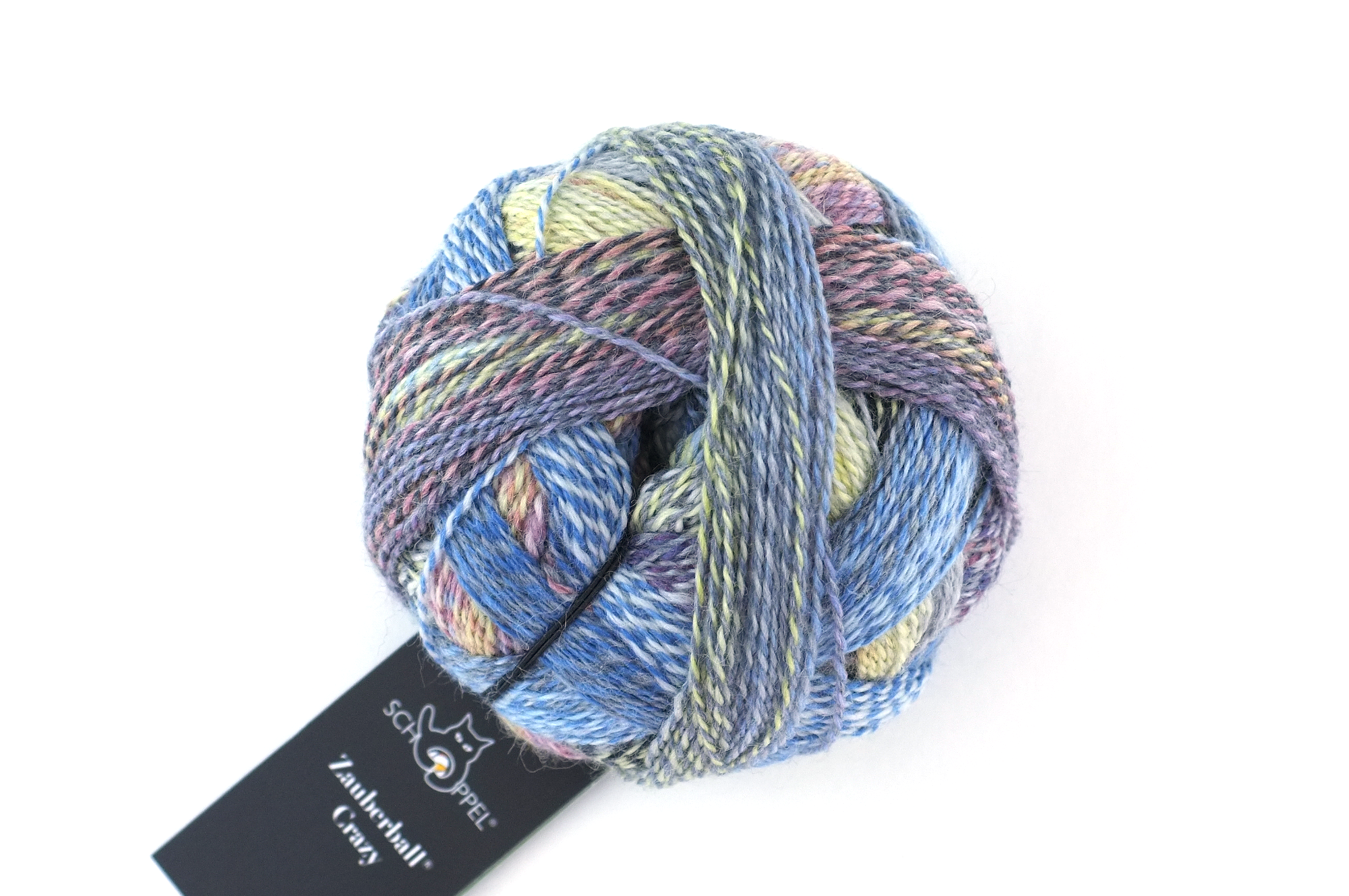 Crazy Zauberball, self striping sock yarn, color 2427 Blow Dry, fingering weight yarn, pale yellow, blues